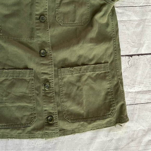 TopShop army green button jacket distressed shacket size 4 small - Picture 6 of 11
